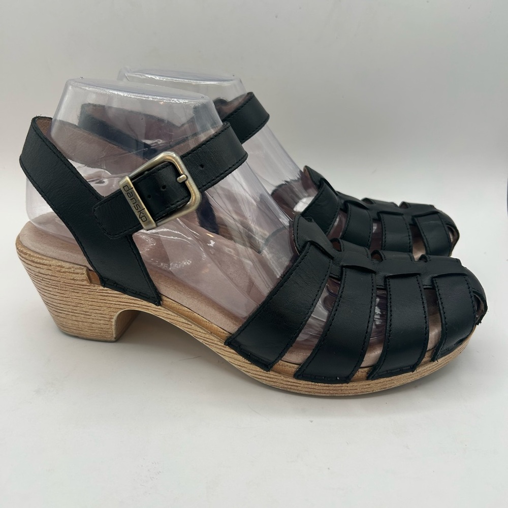 Dansko Milly Fisherman Woven Sandal in Black Leather, wood like soul size 39 - Picture 4 of 10